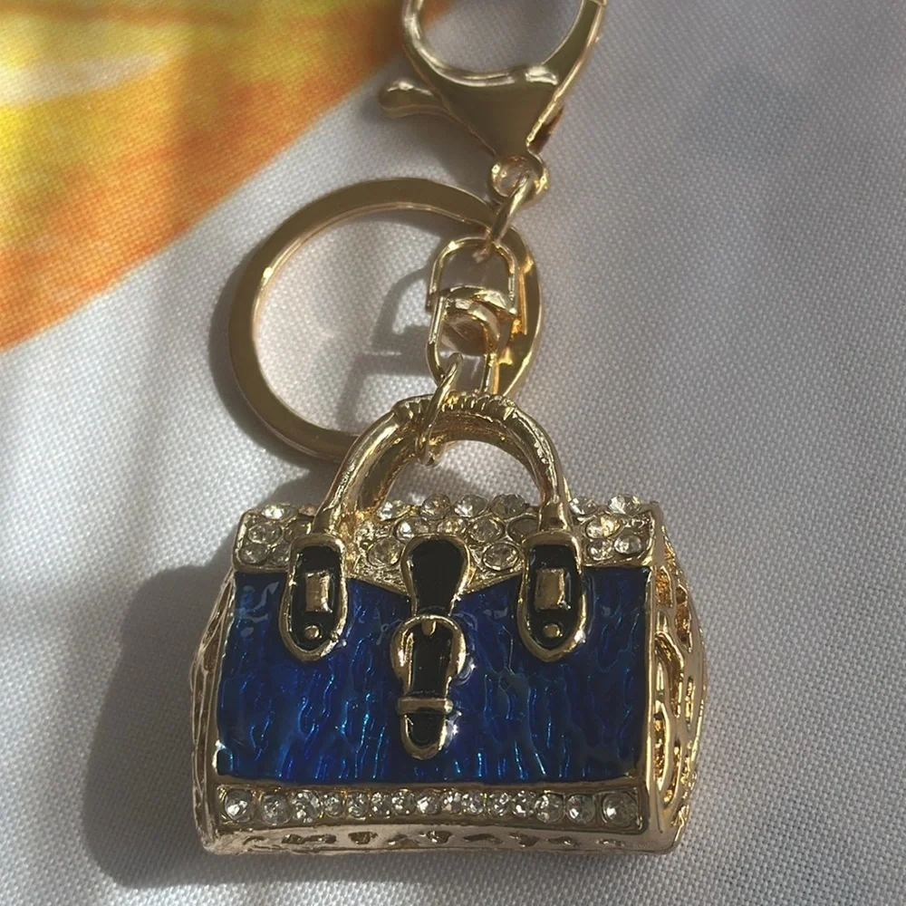 NWT rhinestone and enamel keychain purse charm